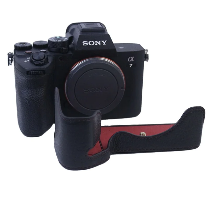 Custodia impermeabile per Sony A7M4 / A1 / A7S III / A7S3 / A7R5, custodia inferiore in vera pelle, protezione resistente agli urti - Nero