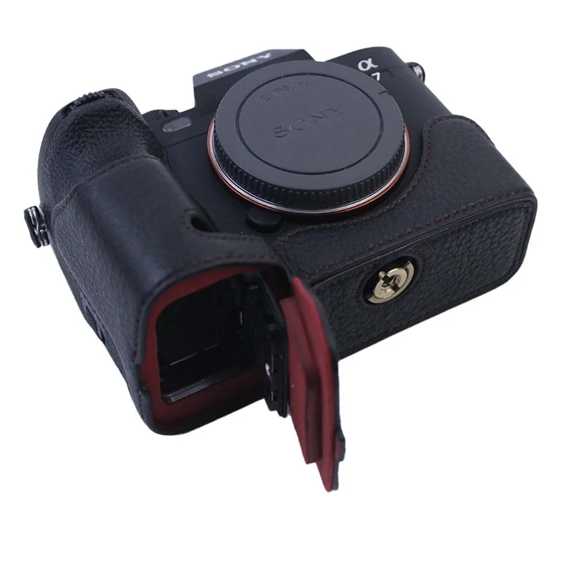 Custodia impermeabile per Sony A7M4 / A1 / A7S III / A7S3 / A7R5, custodia inferiore in vera pelle, protezione resistente agli urti - Nero