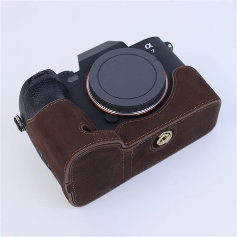 For Sony A7M5 / A7M4 / A1 / A7S III / A7S3 / A7R5 Shockproof Camera Cover Genuine Leather Camera Bottom Case Protective Sleeve - Coffee