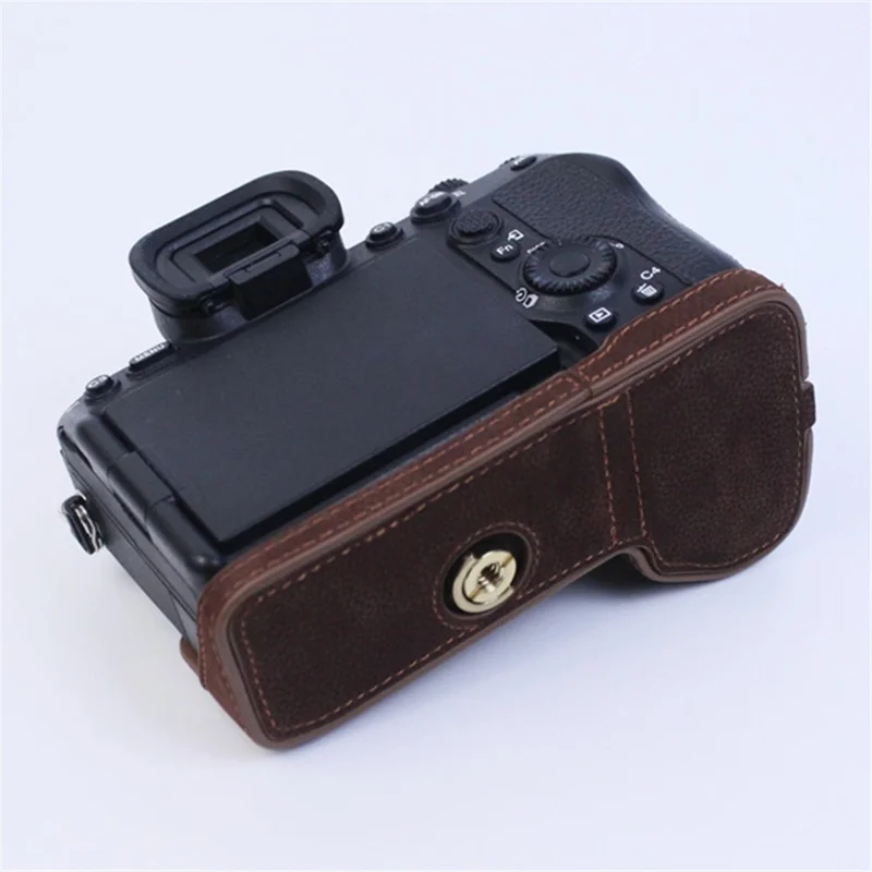For Sony A7M5 / A7M4 / A1 / A7S III / A7S3 / A7R5 Shockproof Camera Cover Genuine Leather Camera Bottom Case Protective Sleeve - Coffee