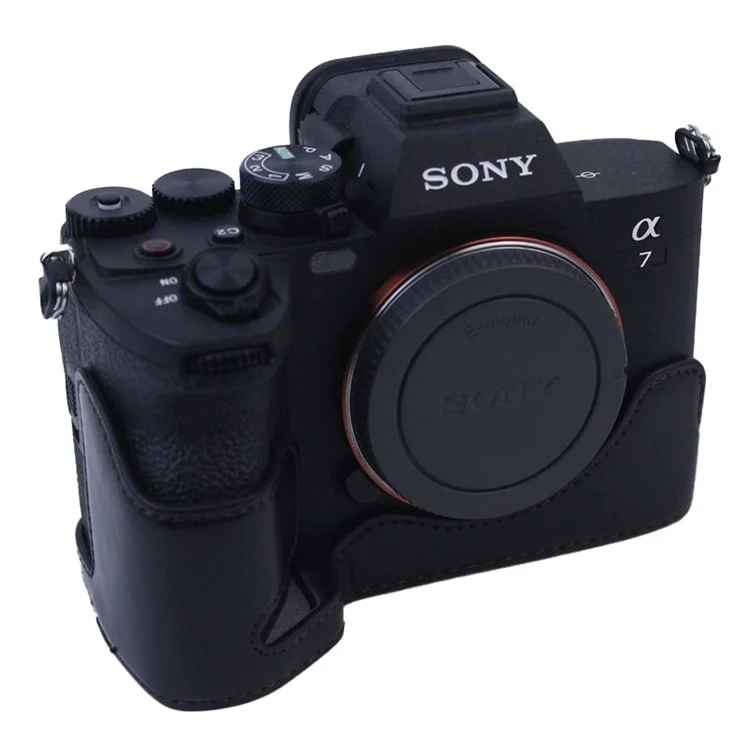 PU Leather Camera Bottom Case Protective Half Body Cover for Sony A7M4 / A1 / A7S III / A7S3 / A7R5 Camera - Black