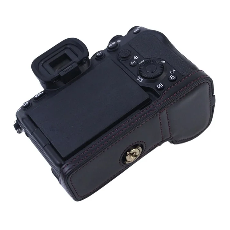 PU Leather Camera Bottom Case Protective Half Body Cover for Sony A7M4 / A1 / A7S III / A7S3 / A7R5 Camera - Black