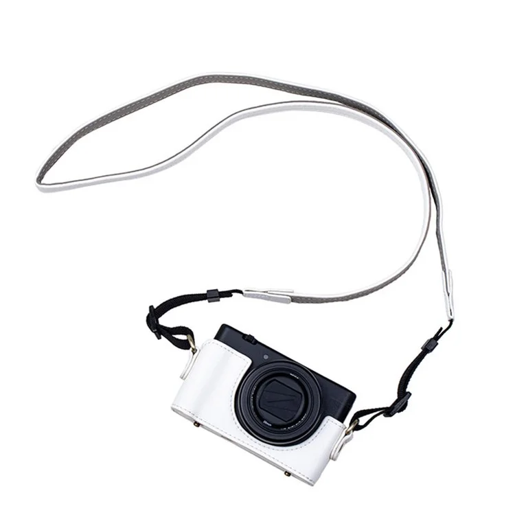 Portable PU Leather Camera Case for Sony ZV1 Detachable Camera Protective Case with Strap Magnetic Storage Bag - White