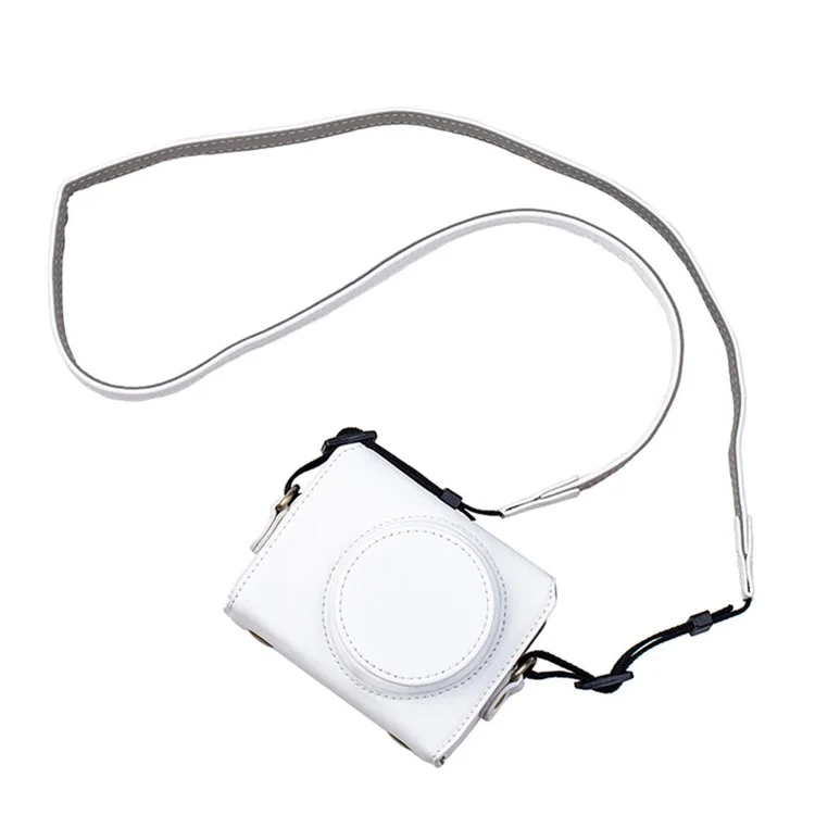 Portable PU Leather Camera Case for Sony ZV1 Detachable Camera Protective Case with Strap Magnetic Storage Bag - White