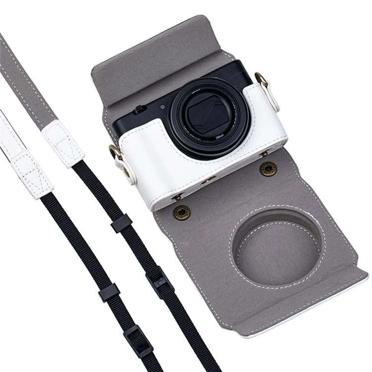 Portable PU Leather Camera Case for Sony ZV1 Detachable Camera Protective Case with Strap Magnetic Storage Bag - White