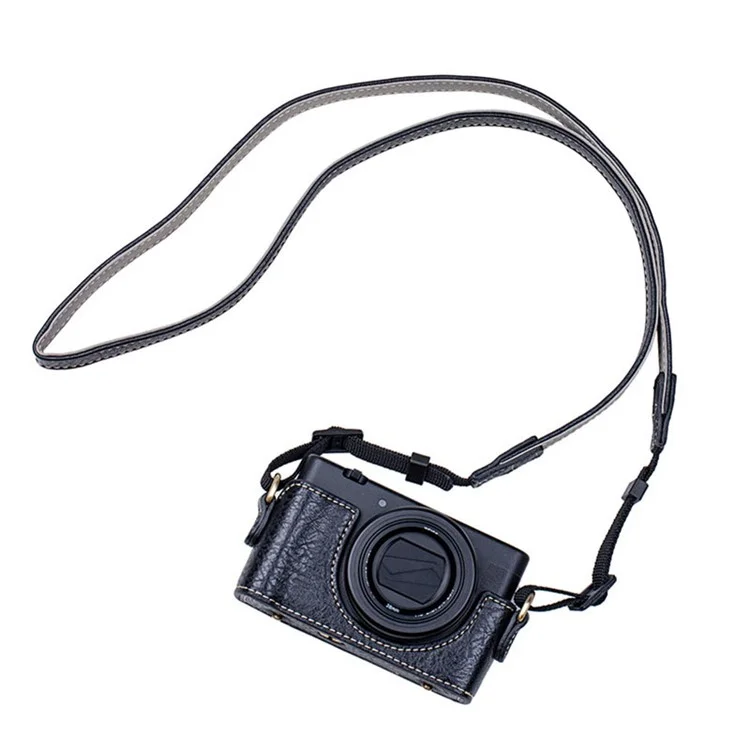 Portable PU Leather Camera Case for Sony ZV1 Detachable Camera Protective Case with Strap Magnetic Storage Bag - Black
