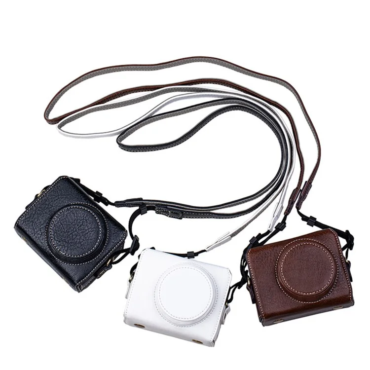 Portable PU Leather Camera Case for Sony ZV1 Detachable Camera Protective Case with Strap Magnetic Storage Bag - Black