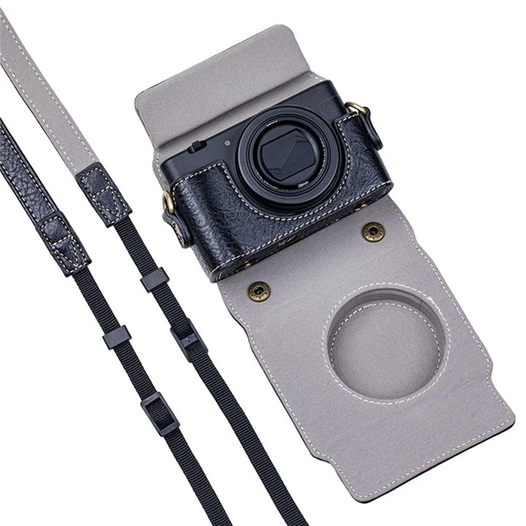 Portable PU Leather Camera Case for Sony ZV1 Detachable Camera Protective Case with Strap Magnetic Storage Bag - Black