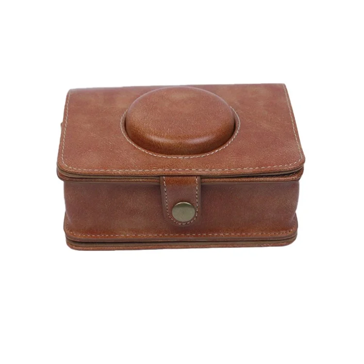 Para Fujifilm Instax Mini Evo Horizontal Vintage PU Leather Camera Case Camera Bag with Shoulder Strap - Brown