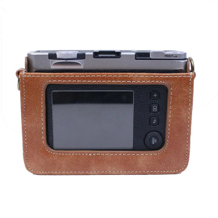 Para Fujifilm Instax Mini Evo Horizontal Vintage PU Leather Camera Case Camera Bag with Shoulder Strap - Brown