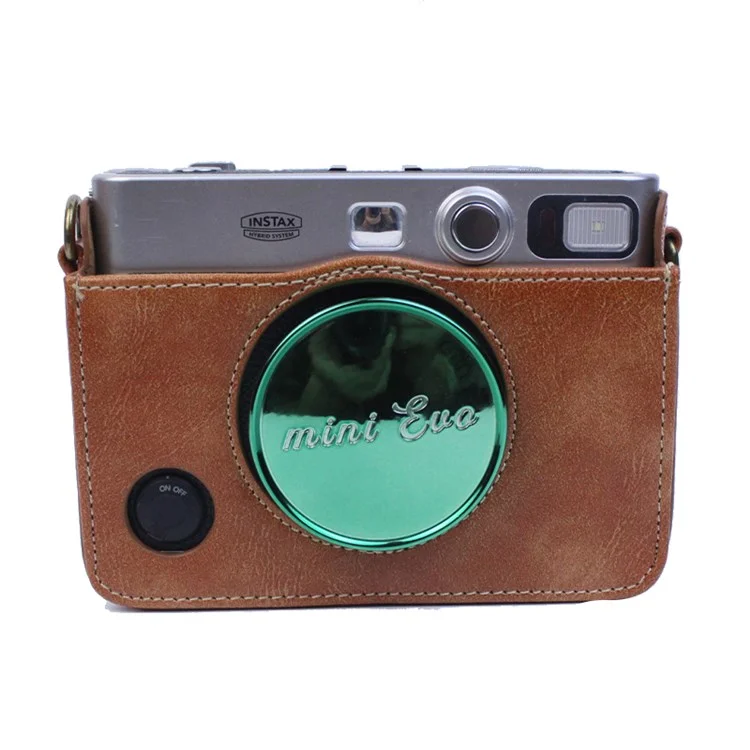 Para Fujifilm Instax Mini Evo Horizontal Vintage PU Leather Camera Case Camera Bag with Shoulder Strap - Brown