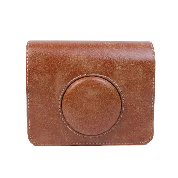 Para Fujifilm Instax Mini Evo Horizontal Vintage PU Leather Camera Case Camera Bag with Shoulder Strap - Brown