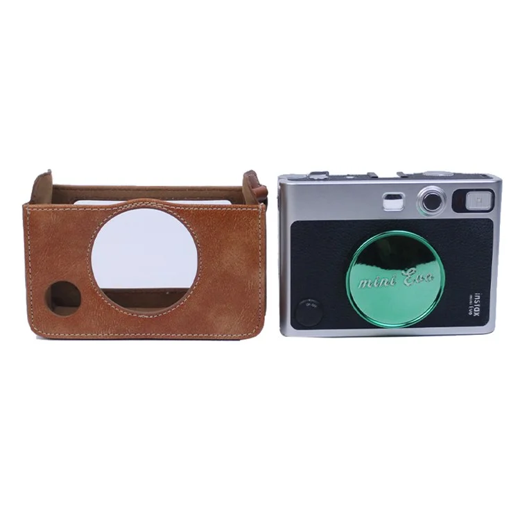 Para Fujifilm Instax Mini Evo Horizontal Vintage PU Leather Camera Case Camera Bag with Shoulder Strap - Brown