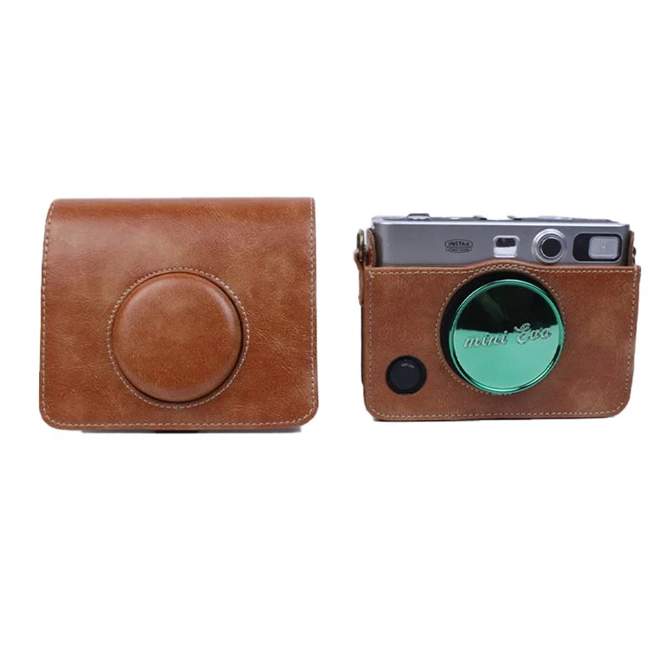 Para Fujifilm Instax Mini Evo Horizontal Vintage PU Leather Camera Case Camera Bag with Shoulder Strap - Brown
