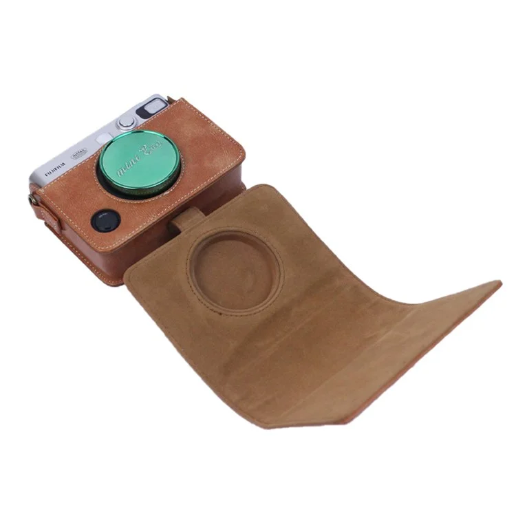 Para Fujifilm Instax Mini Evo Horizontal Vintage PU Leather Camera Case Camera Bag with Shoulder Strap - Brown