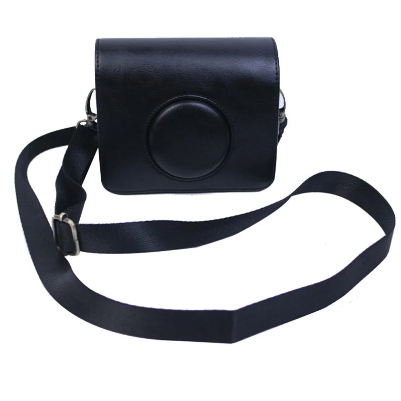 For Fujifilm Instax Mini Evo Horizontal Vintage PU Leather Camera Case Camera Bag with Shoulder Strap - Black