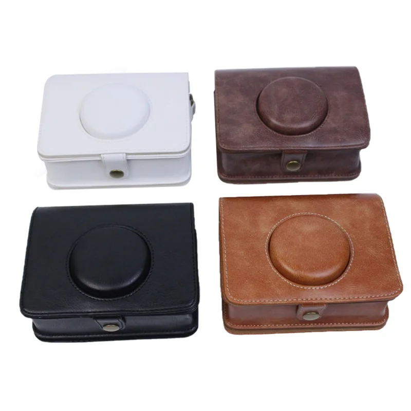 Til Fujifilm Instax Mini Evo vandret vintage PU-læder kameraetui med skulderrem - Kaffe