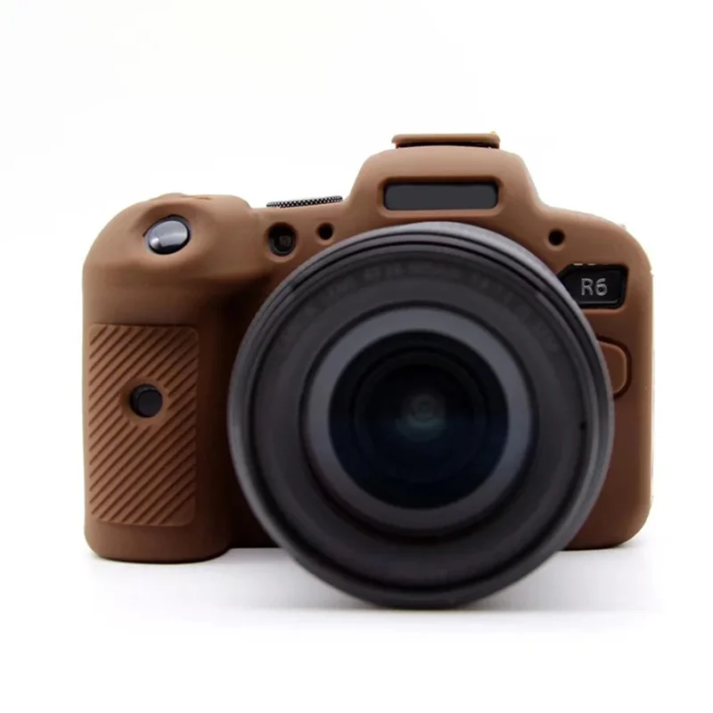 Futerał z miękkiego silikonu z fakturą powierzchni, antyrysik, przenośna osłona na aparat cyfrowy Canon EOS R6 - Kolor kawy