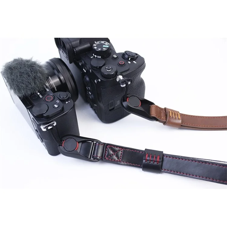 Pour Fujifilm XT4 XS10 Sony A7M4 A7r3 Quick Release Carrying Rope PU Leather Camera Hanging Strap - Coffee