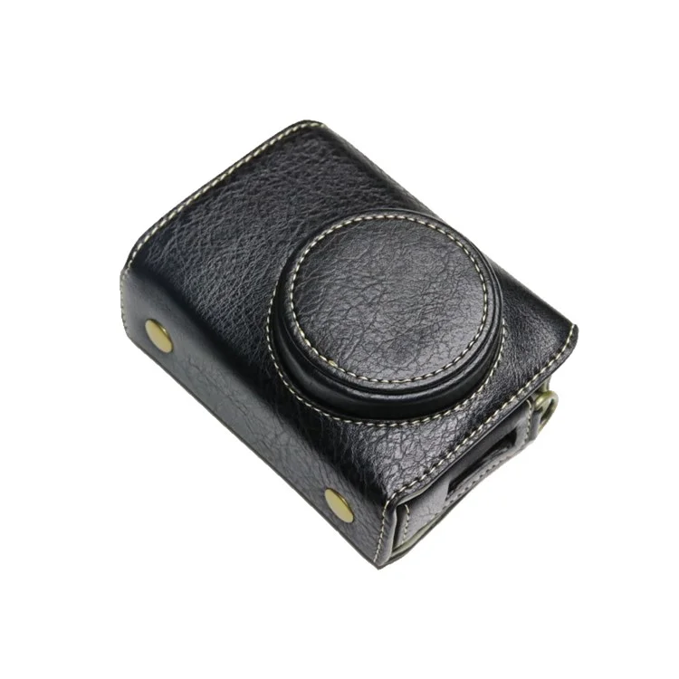 Para Ricoh gr III /GR3 / gr Iiix / Gr3x Retro Textura PU Camina de Cuero Case de Hombro Bolsa de Hombro Cubierta de Reemplazo de Batería - Negro