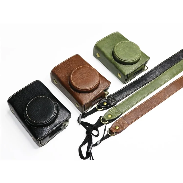Pour RICOH GR III /GR3 / GR IIIx / GR3X Retro Texture PU Leather Camera Case Shoulder Bag Protection Battery Replacement Cover - Black