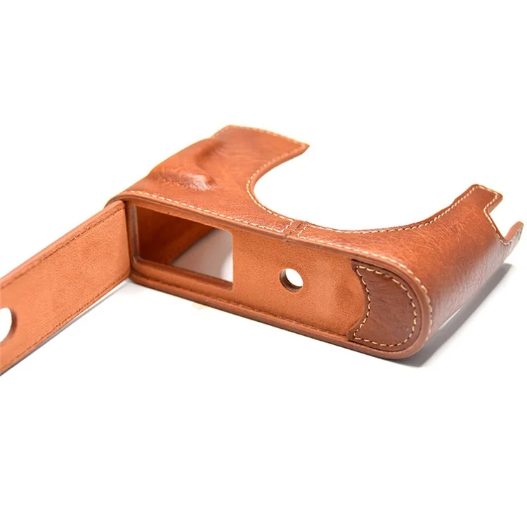 Per Leica Q Detachable Textures Custodia in pelle per fotocamera Protective Half Body Cover Holder - Marrone