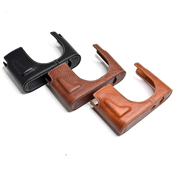 Per Leica Q Detachable Textures Custodia in pelle per fotocamera Protective Half Body Cover Holder - Marrone