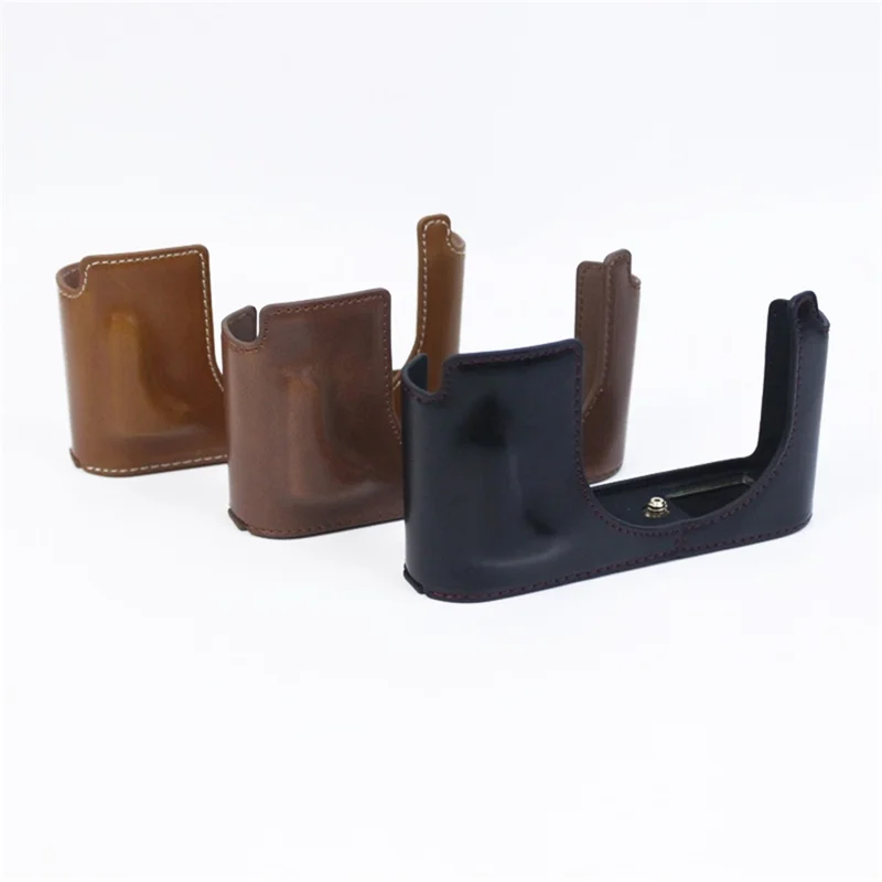 For Leica Q2 Fashionable Leather Detachable Camera Bottom Case Protective Half Body Cover Holder - Black