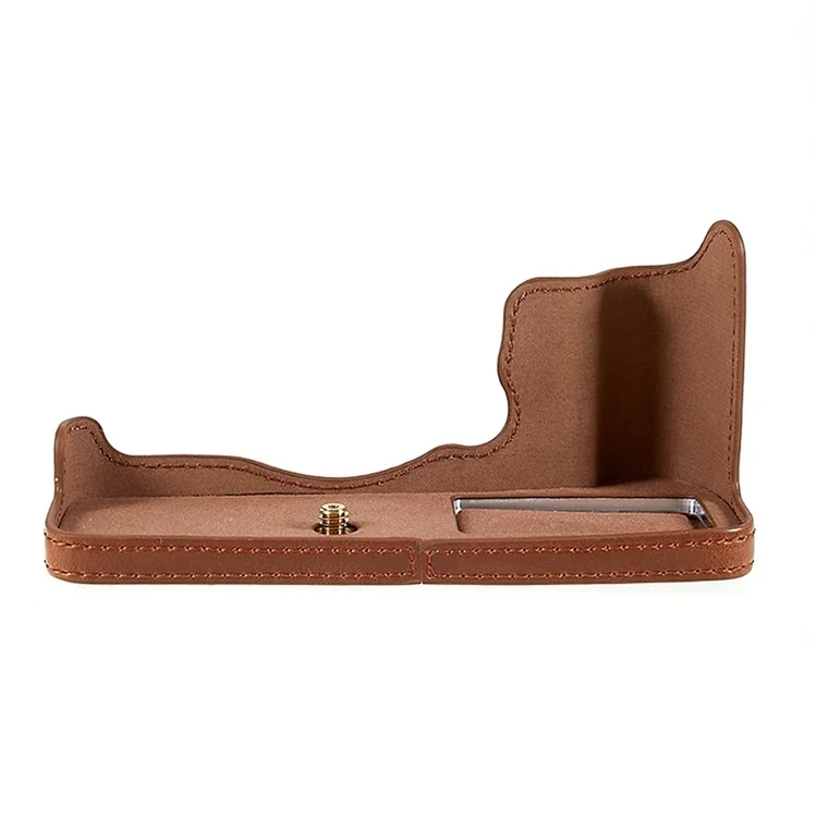 For Fujifilm XT4/X-T4 PU Leather Camera Bottom Case Protective Half Body Cover with Battery Opening - Coffee