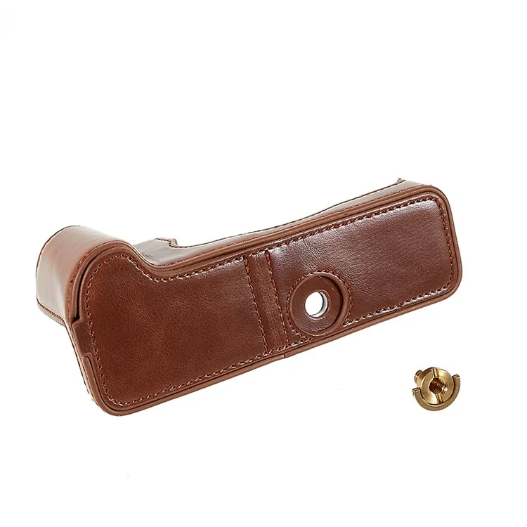 For Fujifilm XT4/X-T4 PU Leather Camera Bottom Case Protective Half Body Cover with Battery Opening - Coffee