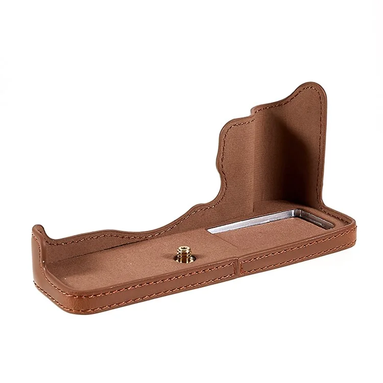 For Fujifilm XT4/X-T4 PU Leather Camera Bottom Case Protective Half Body Cover with Battery Opening - Coffee