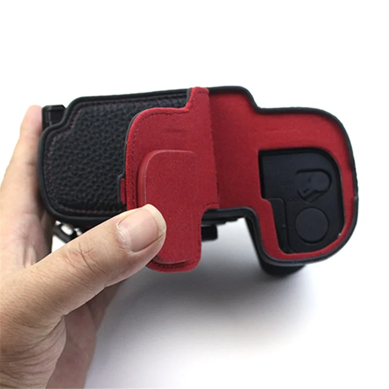 Für Panasonic Lumix GH6/DC-GH6GK Echte Lederkamera Bottom Case Schutzhälfte Mit Batterieöffnungsdesign - Schwarz