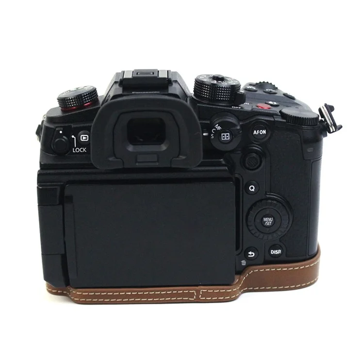 For Panasonic LUMIX GH6/DC-GH6GK Fashionable PU Leather Camera Bottom Case Battery Opening Design Protective Half Body Cover - Brown