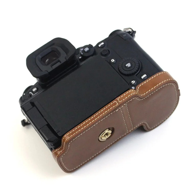 For Panasonic LUMIX GH6/DC-GH6GK Fashionable PU Leather Camera Bottom Case Battery Opening Design Protective Half Body Cover - Brown