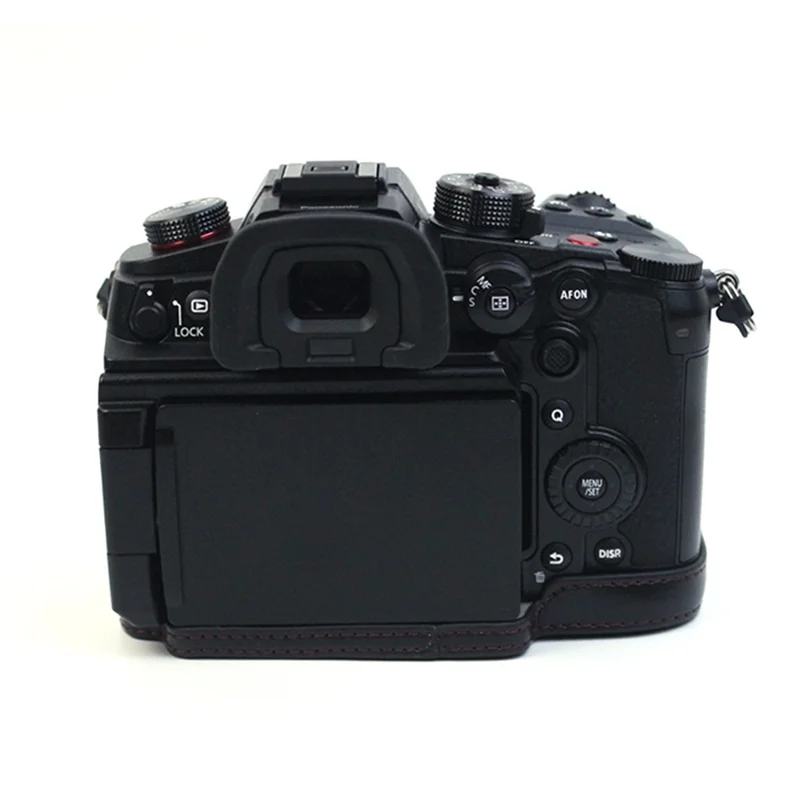 For Panasonic LUMIX GH6/DC-GH6GK Fashionable PU Leather Camera Bottom Case Battery Opening Design Protective Half Body Cover - Black