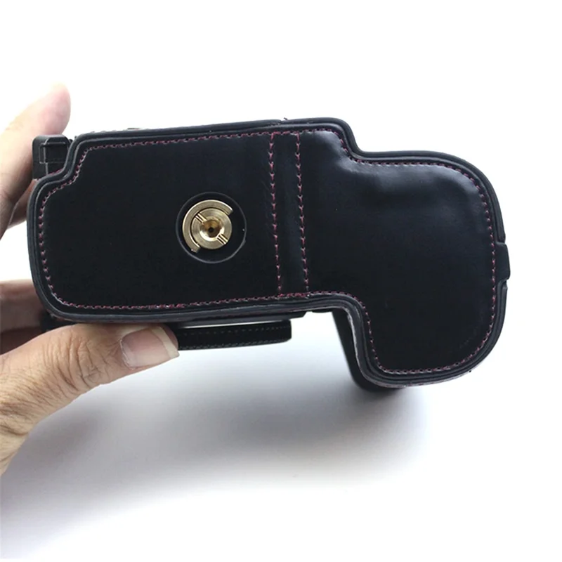 For Panasonic LUMIX GH6/DC-GH6GK Fashionable PU Leather Camera Bottom Case Battery Opening Design Protective Half Body Cover - Black