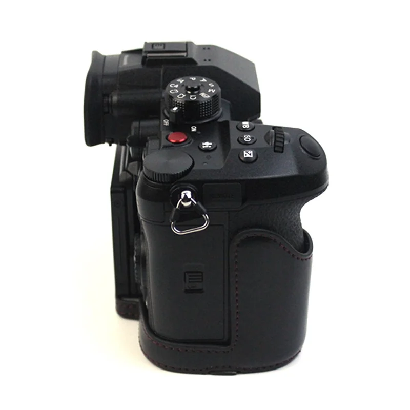 For Panasonic LUMIX GH6/DC-GH6GK Fashionable PU Leather Camera Bottom Case Battery Opening Design Protective Half Body Cover - Black