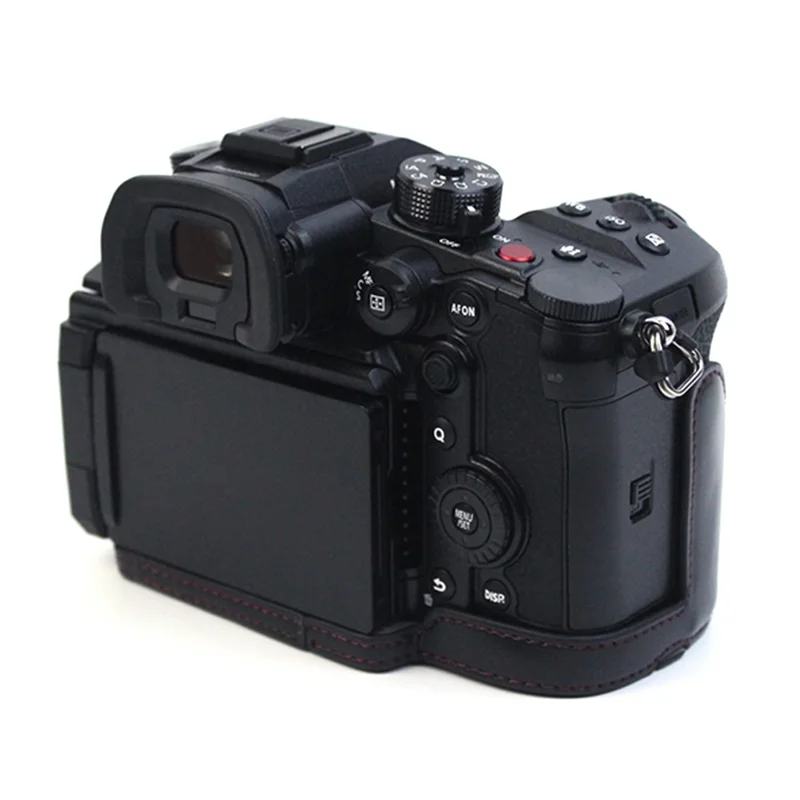 For Panasonic LUMIX GH6/DC-GH6GK Fashionable PU Leather Camera Bottom Case Battery Opening Design Protective Half Body Cover - Black
