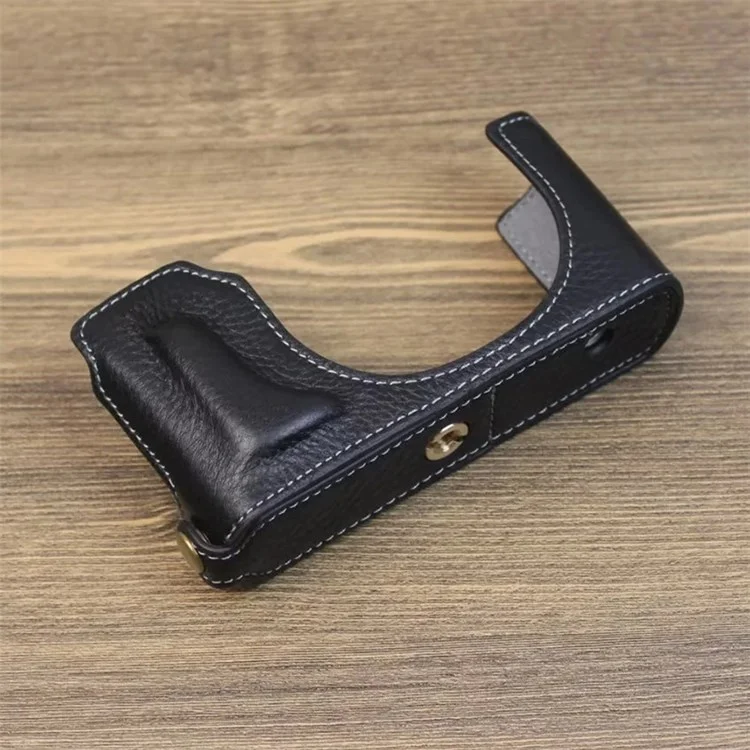 Genuine Leather Protective Case for Leica D-Lux (Typ 109) Digital Cameras Base Cover Support Removable Battery - Black