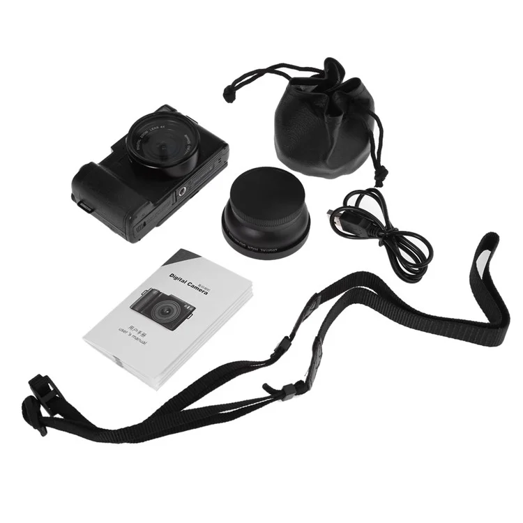 3 Inch TFT Screen 24MP F3.2 4X Zoom Digital Action Camera Video Camcorder - US Plug