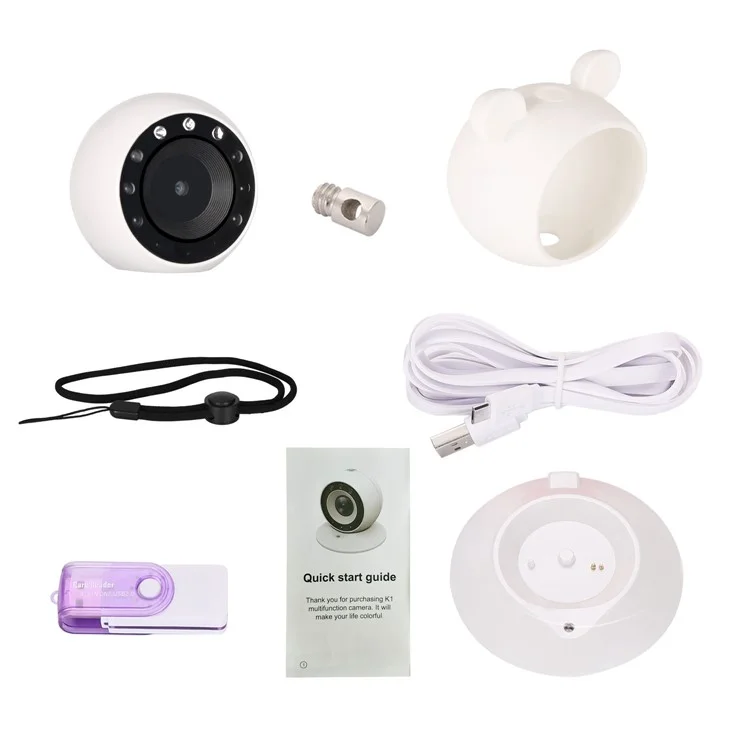 60° Lens Angle Mini Video Camera, Support Night Vision and Motion Detection - White