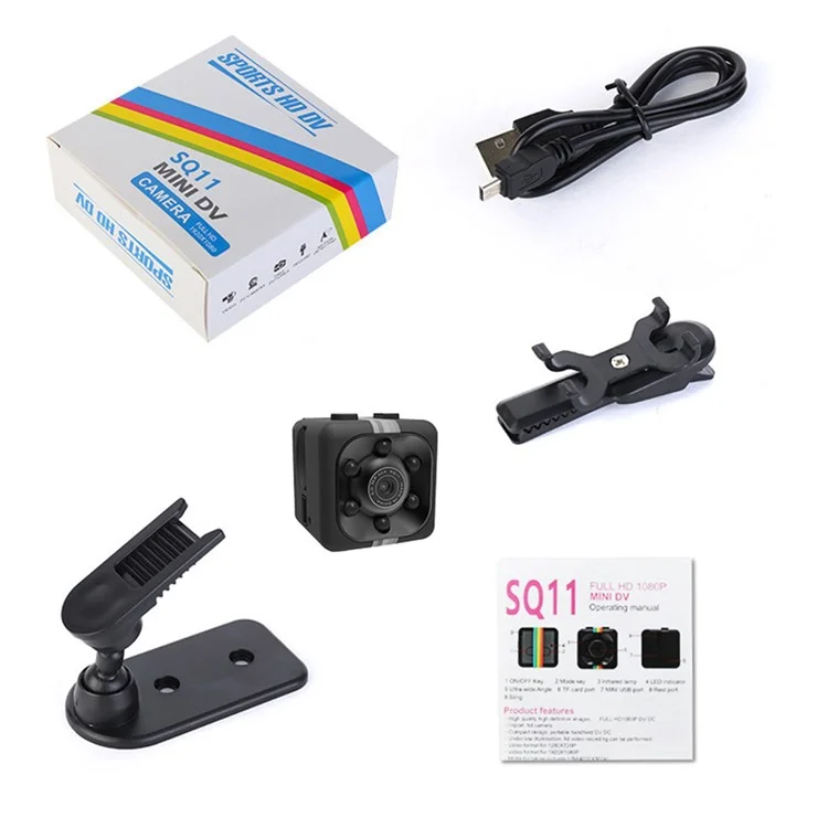 SQ11 1080P Full HD Mini Sports DV Camera Night Vision Motion Detection Loop Recording - Черный