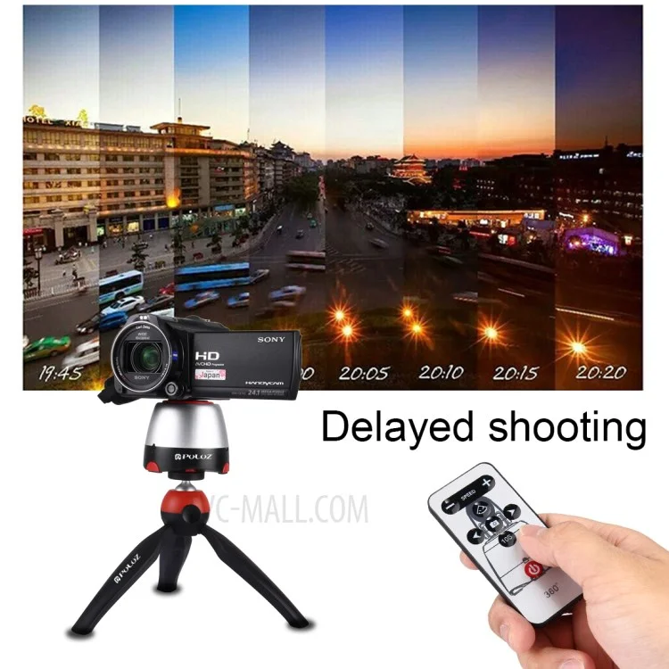 PULUZ PU362 Electronic Rotary Panoramic Tripod Mount with Remote Controller for Phones, GoPro, DSLR Cameras - Red