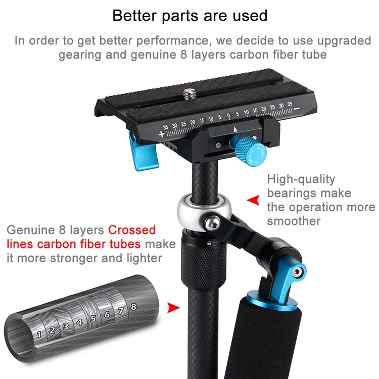 PULUZ P40T Carbon Fiber Handheld Stabilizer Steadicam for DSLR & DV Digital Video & Cameras