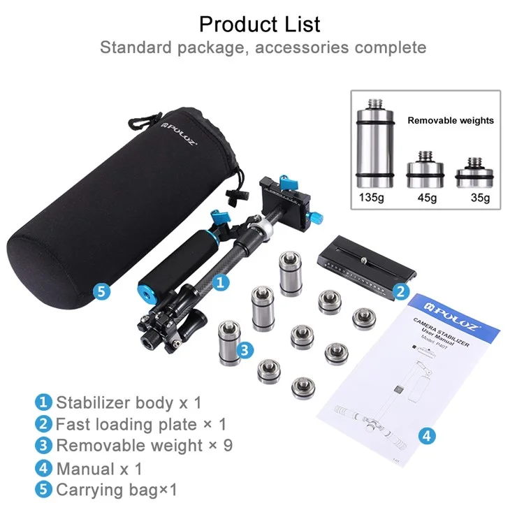 PULUZ P40T Carbon Fiber Handheld Stabilizer Steadicam for DSLR & DV Digital Video & Cameras