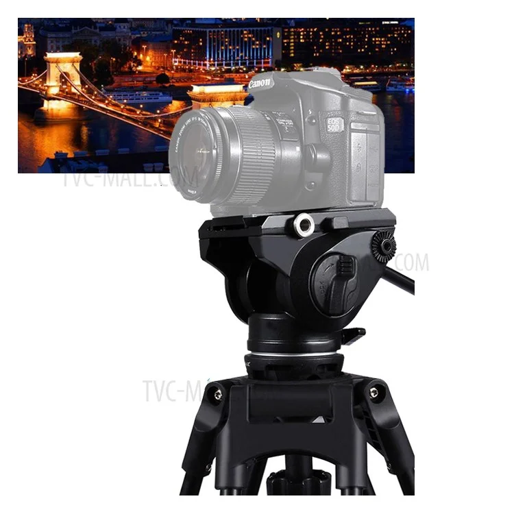 PULUZ PU3501 Heavy Duty Video Camera Tripod Action Fluid Drag Head with Sliding Plate for DSLR & SLR Cameras - Black