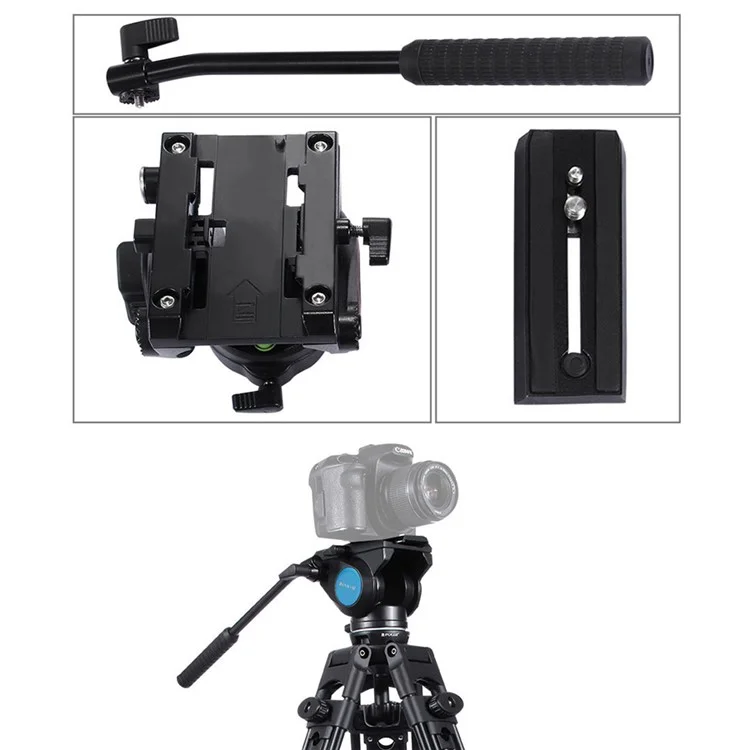 PULUZ PU3501 Heavy Duty Video Camera Tripod Action Fluid Drag Head with Sliding Plate for DSLR & SLR Cameras - Black