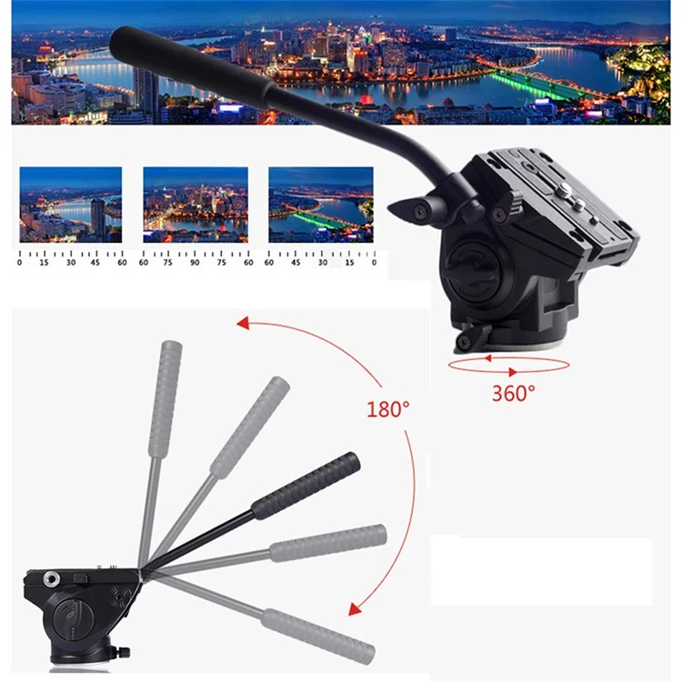 PULUZ PU3501 Heavy Duty Video Camera Tripod Action Fluid Drag Head with Sliding Plate for DSLR & SLR Cameras - Black
