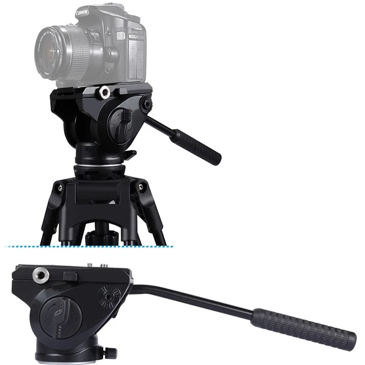 PULUZ PU3501 Heavy Duty Video Camera Tripod Action Fluid Drag Head with Sliding Plate for DSLR & SLR Cameras - Black