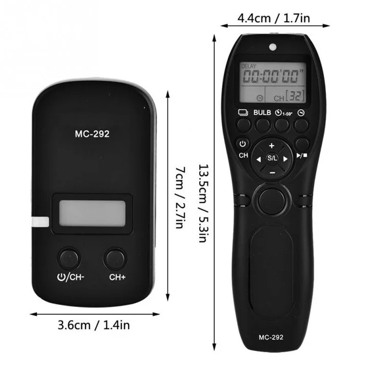 MC-292 2.4G Controle Remoto Sem Fio LCD Timer Transmissor + Receptor Para Nikon/Canon/Sony/Panasonic